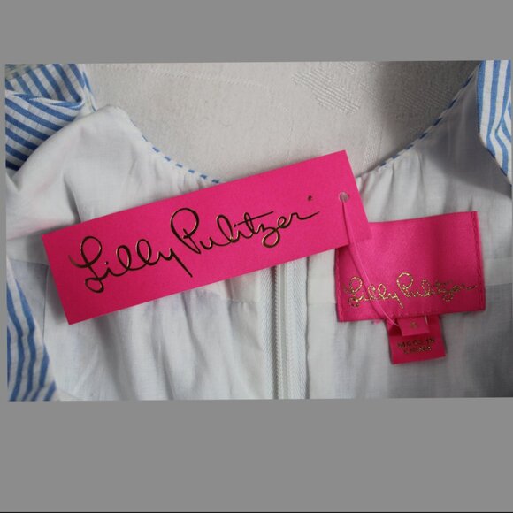 Lilly Pulitzer Tessa Coastal Blue White Seersucker Sun Dress, Size 4 (NWT) - Picture 6 of 8